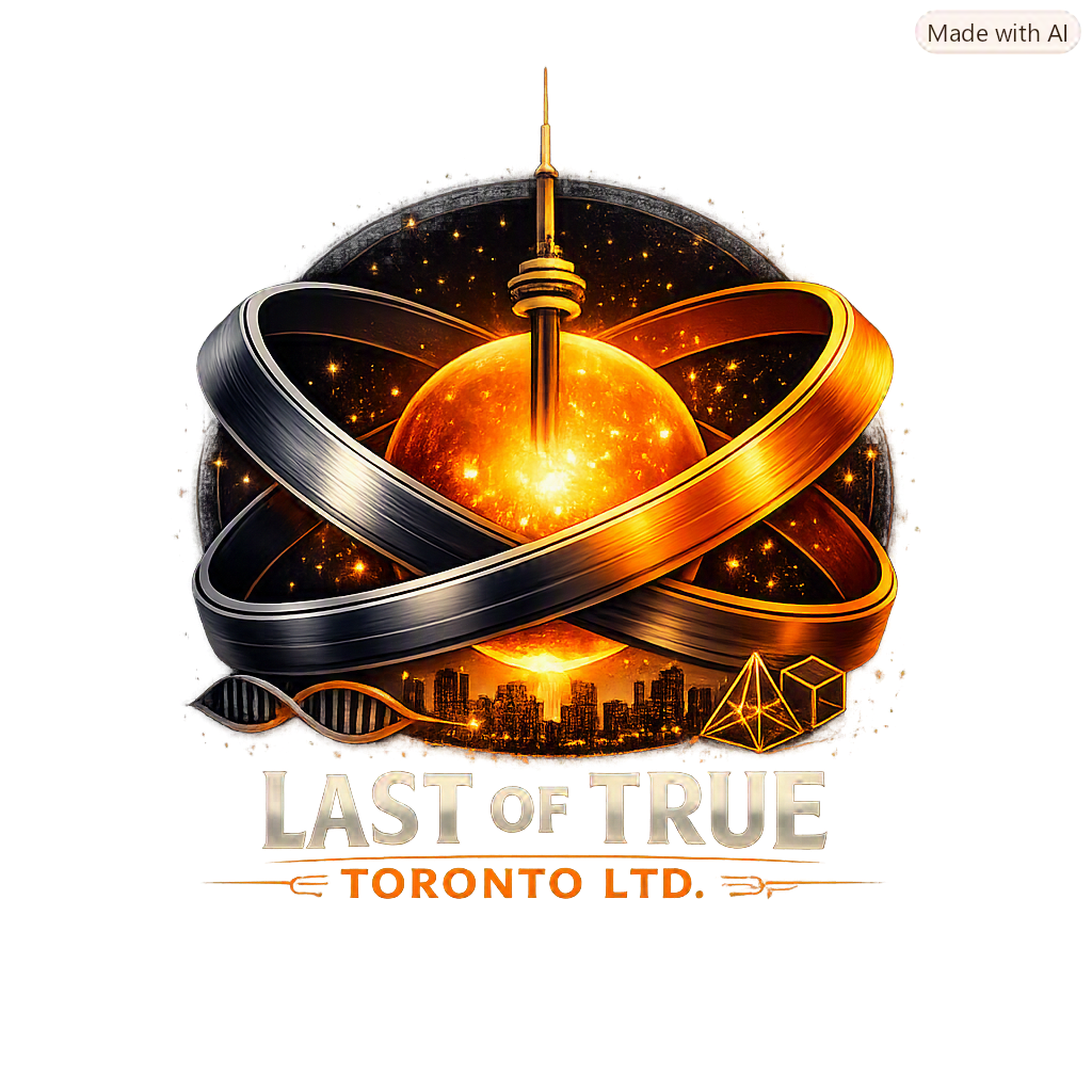 LAST OF TRUE TORONTO, LTD.™ — THE TORONTO TRILEMMA FRAMEWORK™. Tri-axis orbital rings representing Ethics, Accessibility, and Innovation orbiting a central amber core with the CN Tower and Toronto skyline.
